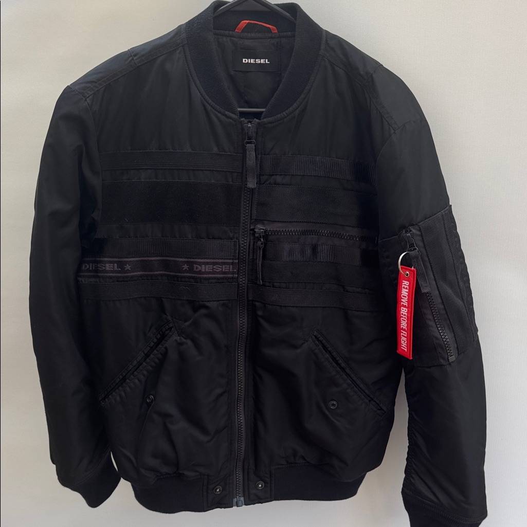Diesel Black Bomber Jacket With Red Accent